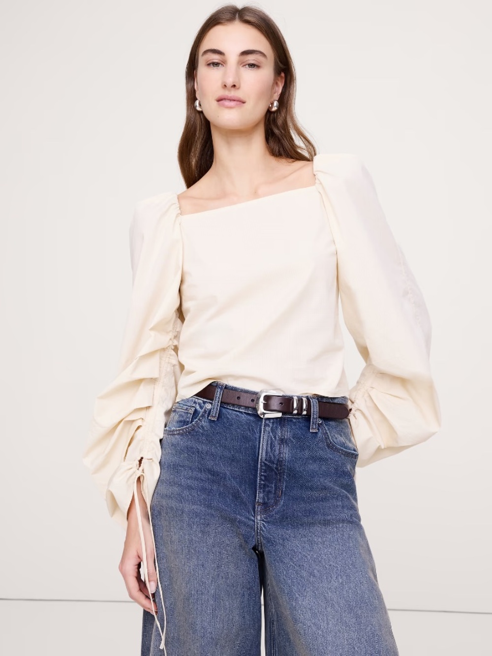 New! Banana Republic Cotton Square-Neck Top in Cream, Size Large